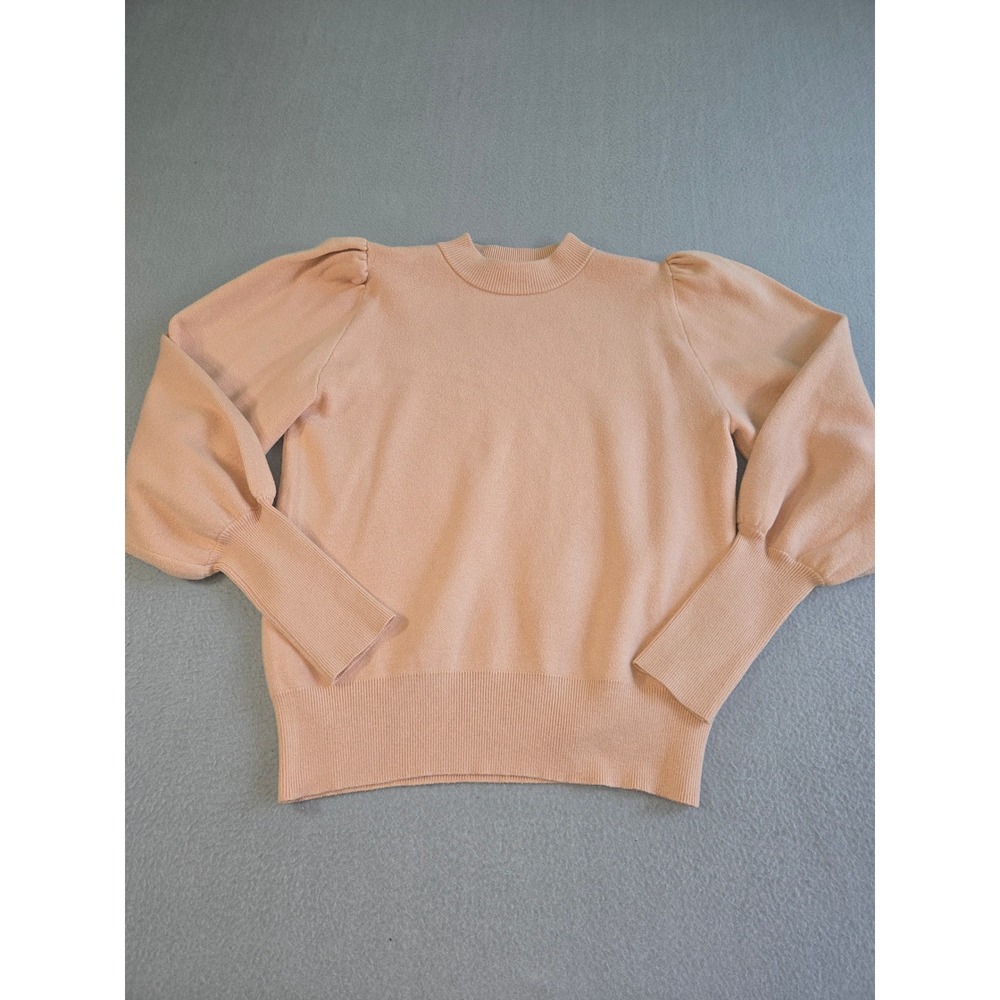 Zara Sweater Womens Medium Peach Puff Shoulder Balloon Sleeve Mock Neck Knit